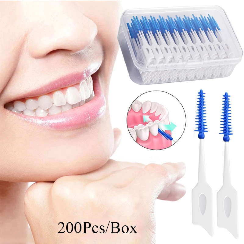 

200pcs/box Silicone Interdental Brushes Soft Dental Floss Toothpicks Plaque Remove Rubber Bristle Hygiene Oral Cleaning Tools