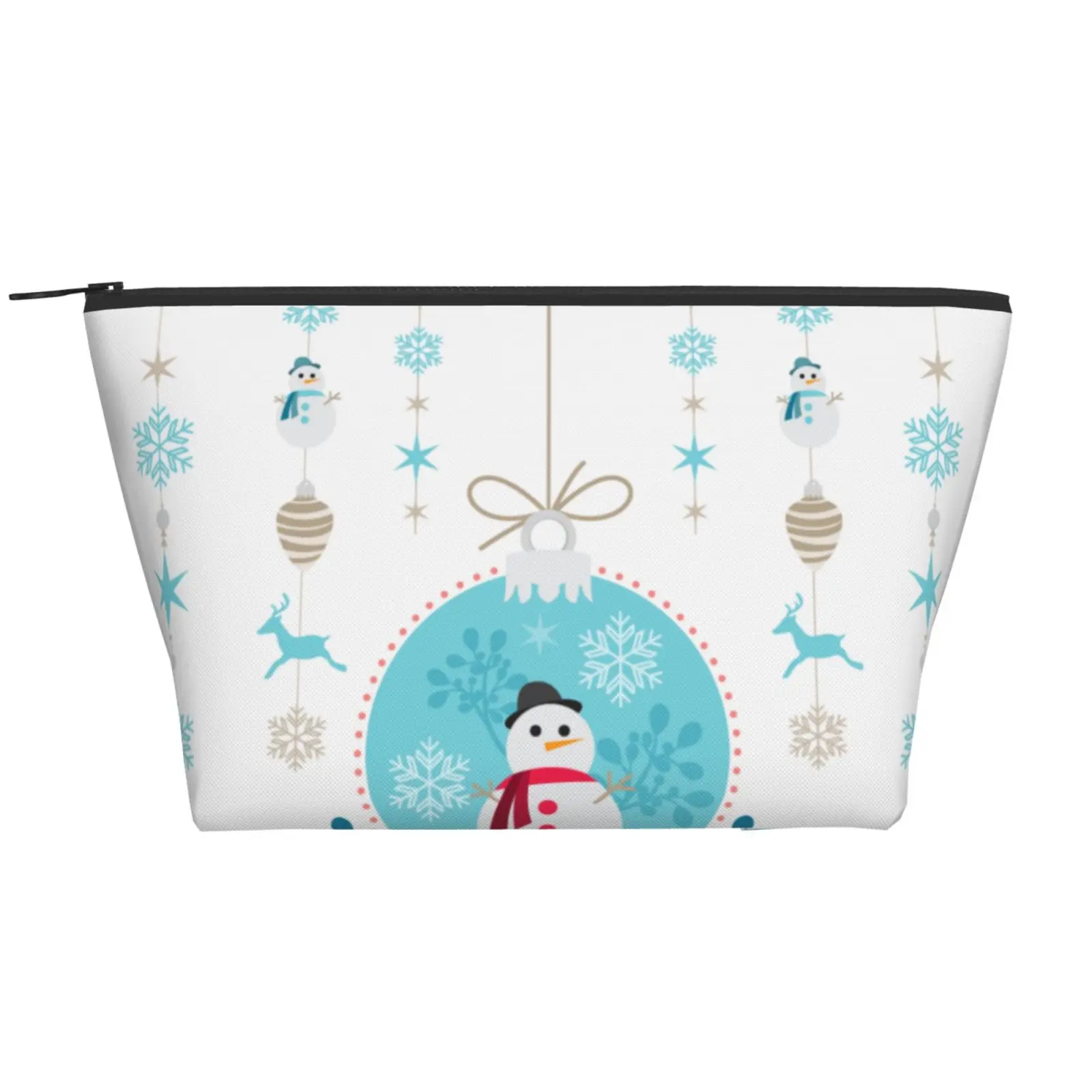 

Winter Snowman Trapezoid Daily Storage Bag Polyester Christmas Holiday Organizer Tote Bag with Zipper Makeup Organizer