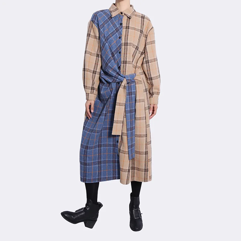 

SuperAen Fashion Plaid Woolen Shirt Dress 2022 Fall Winter New European and American Women's Strapped Shirt Dress Women