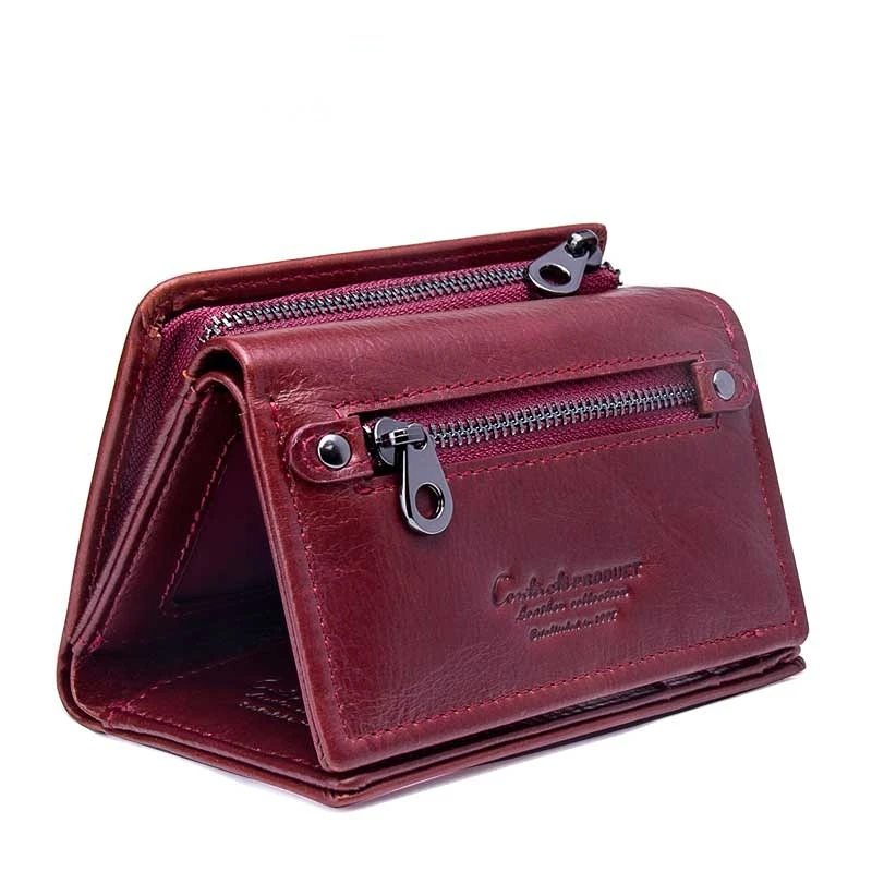 Women's Wallet Casual Short 3 Fold Genuine Cow Leather Multi Card Holder Hasp Coin Purse