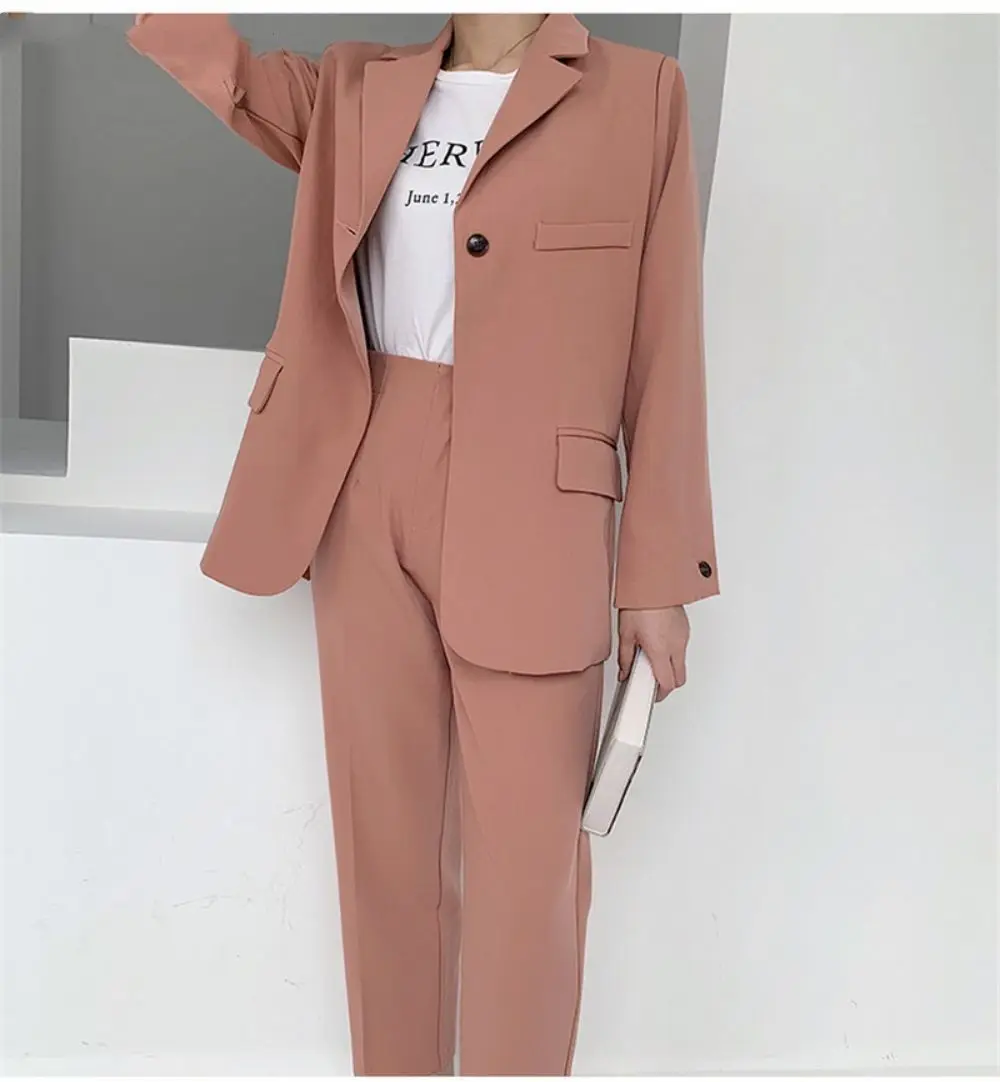 Casual Blazer Chic 2 Pcs Set One Button Women Jacket& High Waist Straight Trousers 2023 Fashion Female Pant Suit Kостюм женский