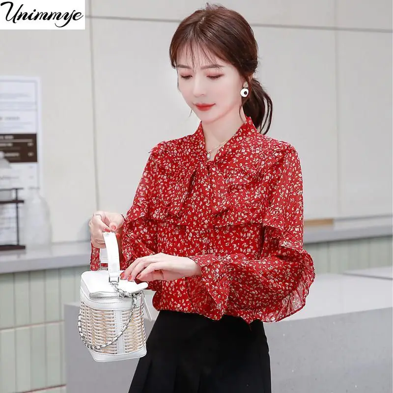 

Chiffon Shirt New 2023 Korean Style Fashion Floral Print Women's Long Sleeve Top Spring Autumn Blouse Blusas Ropa De Mujer J491