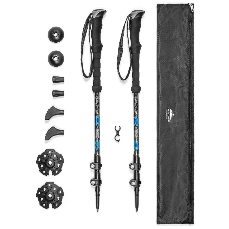 

DZQ hiking gear defense Carbon Fiber Quick Lock Cork Grip Trekking Poles - Collapsible Walking or Hiking Stick Expandable to 54"