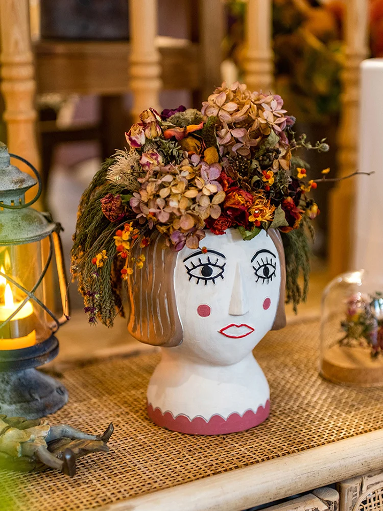 

French Beauty Head Portrait Flower Pot Art Retro Court Succulents Balcony Decoration Flower Arrangement