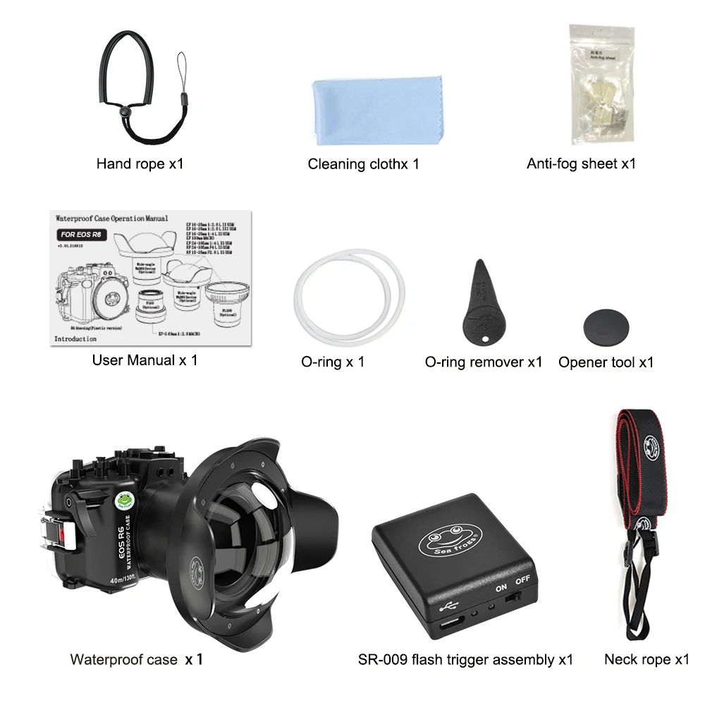 Seafrogs Professional 40-метровый корпус для подводной фотографии Quipments для дайвинга для Canon EOS R6 со стеклянным куполом «рыбий глаз» (art.: 3920cf87dae90) - 3920cf87dae90