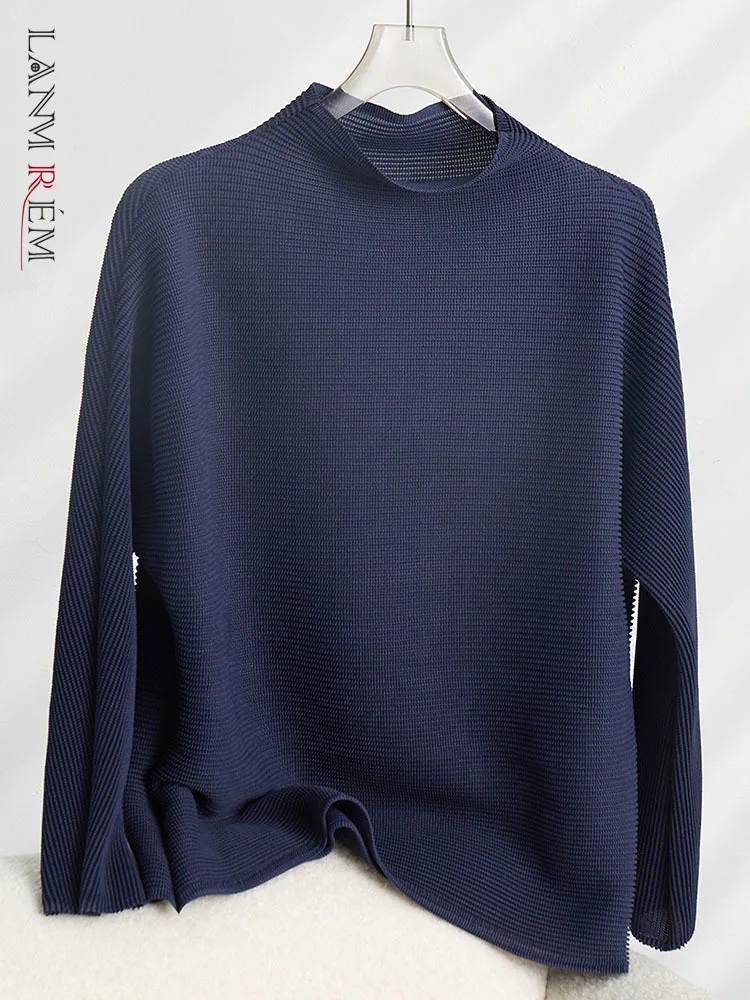 

LANMREM Office Lady Pleated T-shirt For Women Turtleneck Long Sleeves Thin Solid Color Casual Tops 2023 New Clothing 32D804