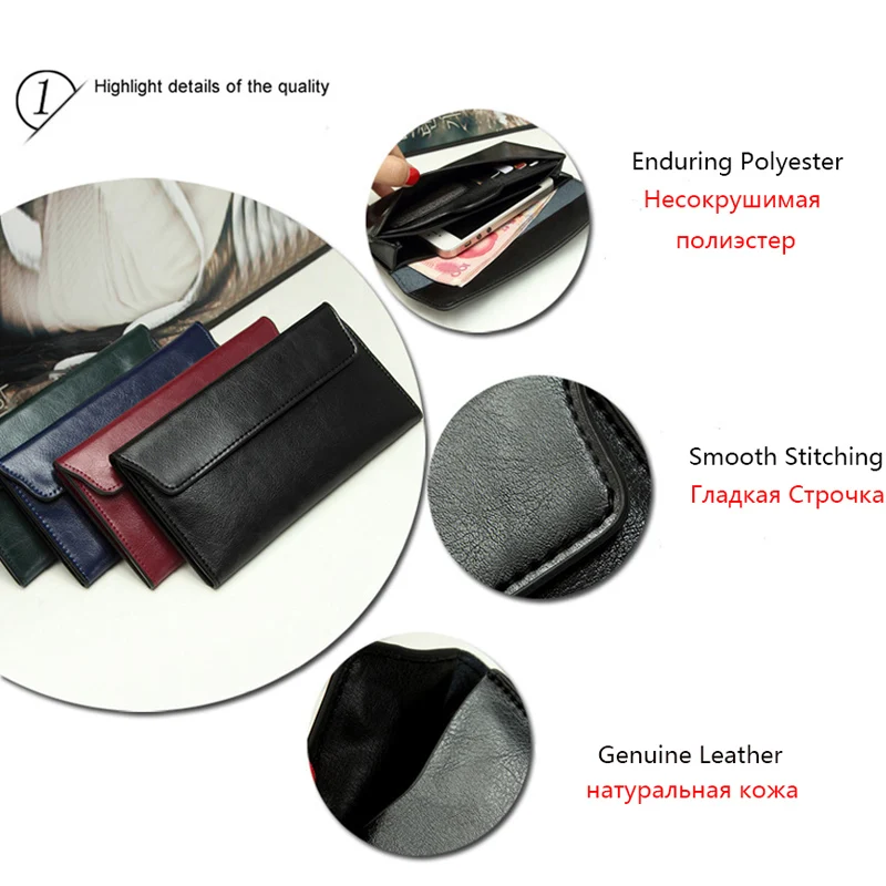 Slim Genuine Leather Women Wallet 2022 Casual Long Clutch Coin Purses Fashion Versatile Ladies Card Holder Flat Trend Dinner Bag