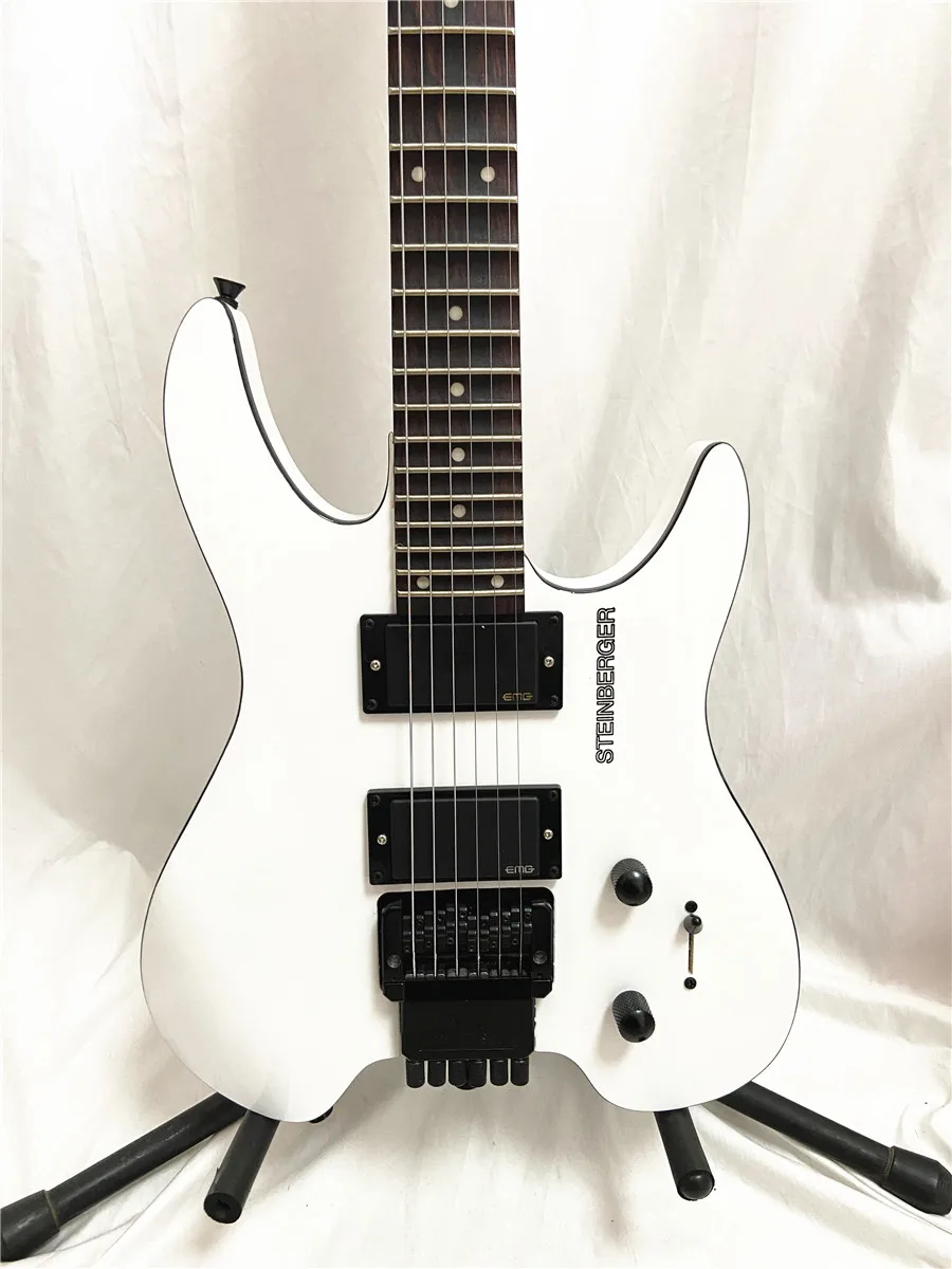 Высококачественная электрическая гитара с белым ярким светом без головы, закрытый активный пикап, бесплатная доставка