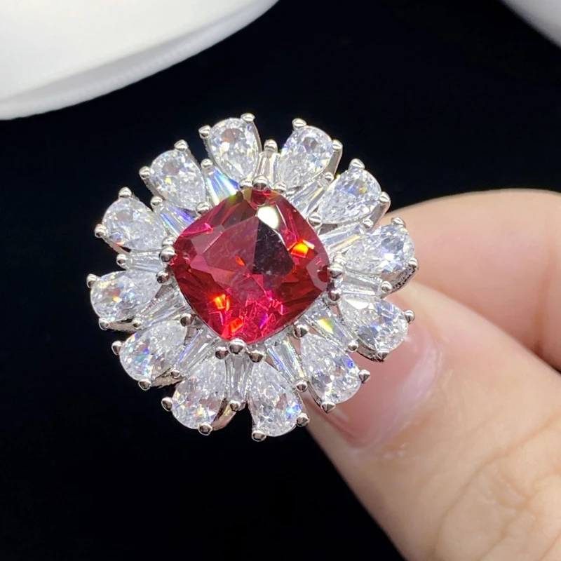 

Milan Girl Red Water Drop Zircon Open Ring Simulation Red Tourmaline Color Treasure Open Luxury To Attend The Banquet Ring