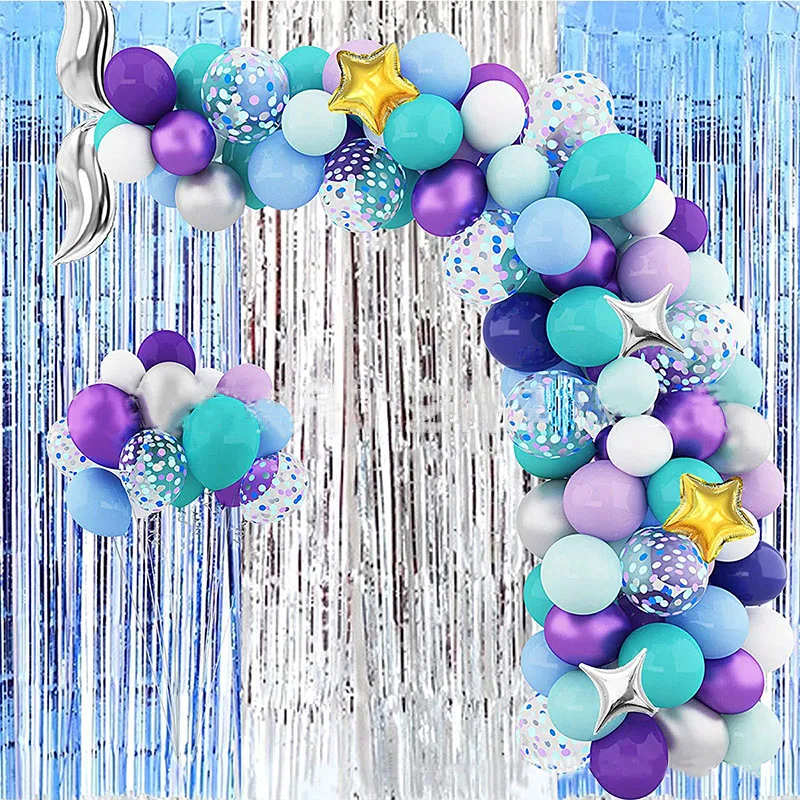 

122pcs Mermaid Tail Arch Balloons Garlands Purple Mermaid Birthday Party Under the Sea Girl One 1st Birthday Party BabyshowDecor