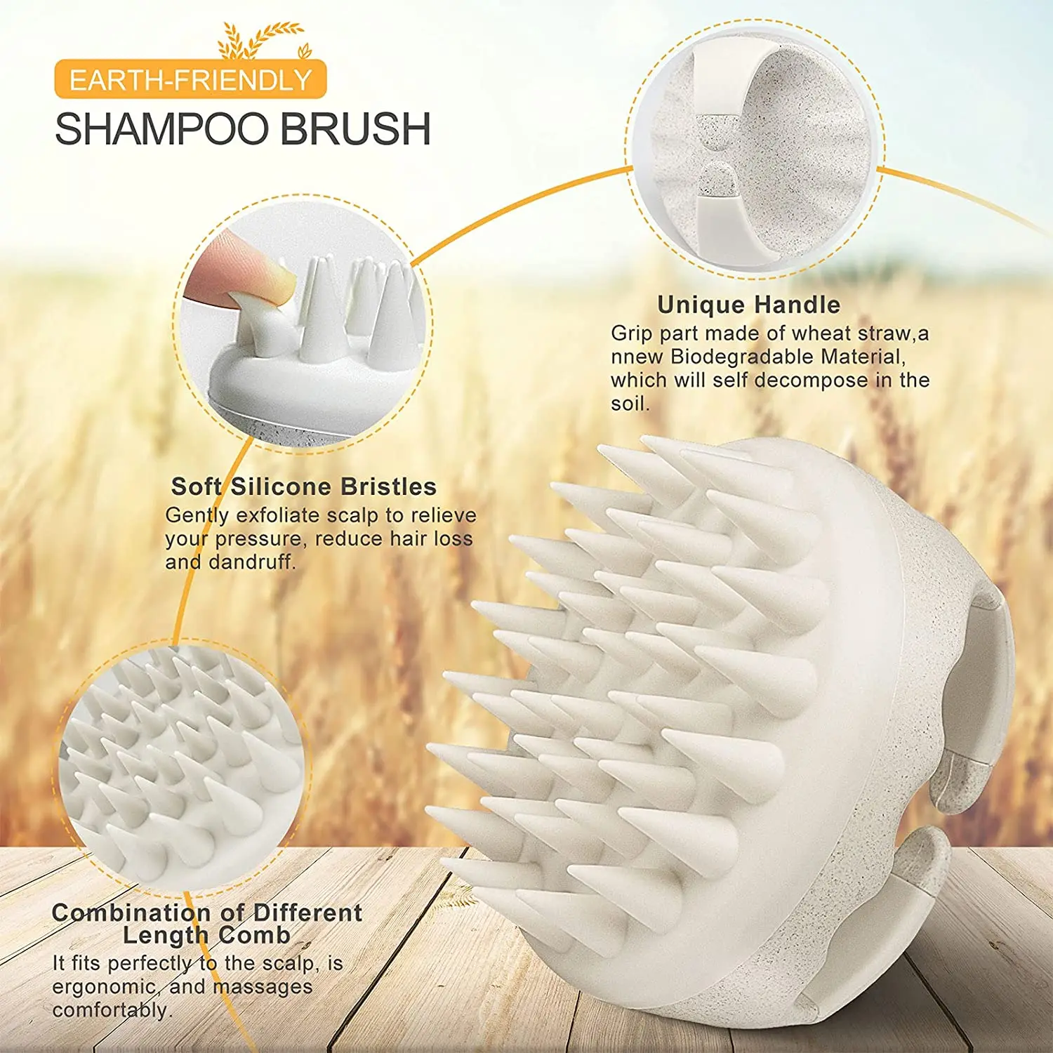 Экологичная Массажная мягкая щетка для волос из пшеничной соломы | Красота и