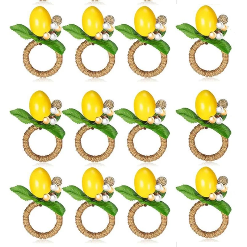 

12 Pcs Lemon Napkin Rings Fruit Napkin Holder Vine Leaf Napkin Ring Fruit Pearl Napkin Ring For Dinner Party Table Decor