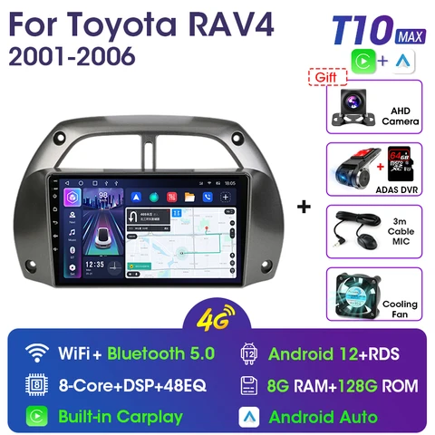 Vtopek Android 12 для Toyota RAV4 Rav 4 2001 2002 2003 2004 2005 2006 автомобильный радиоприемник, мультимедийный плеер 2 Din Carplay, стерео, GPS, DVD