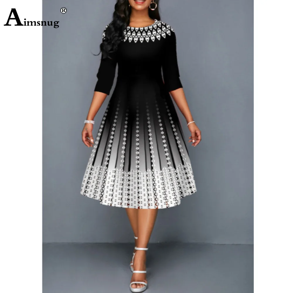 

Women Half Sleeve A-line Party Dress Vintage Plaid Gradient Printed Befree Dress Large Big 5xl Ladies Elegant Mid-Calf Dresses