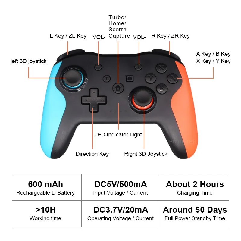 Беспроводной контроллер с поддержкой Bluetooth 2 4G совместимый консолью Nintendo Switch Pro ПК