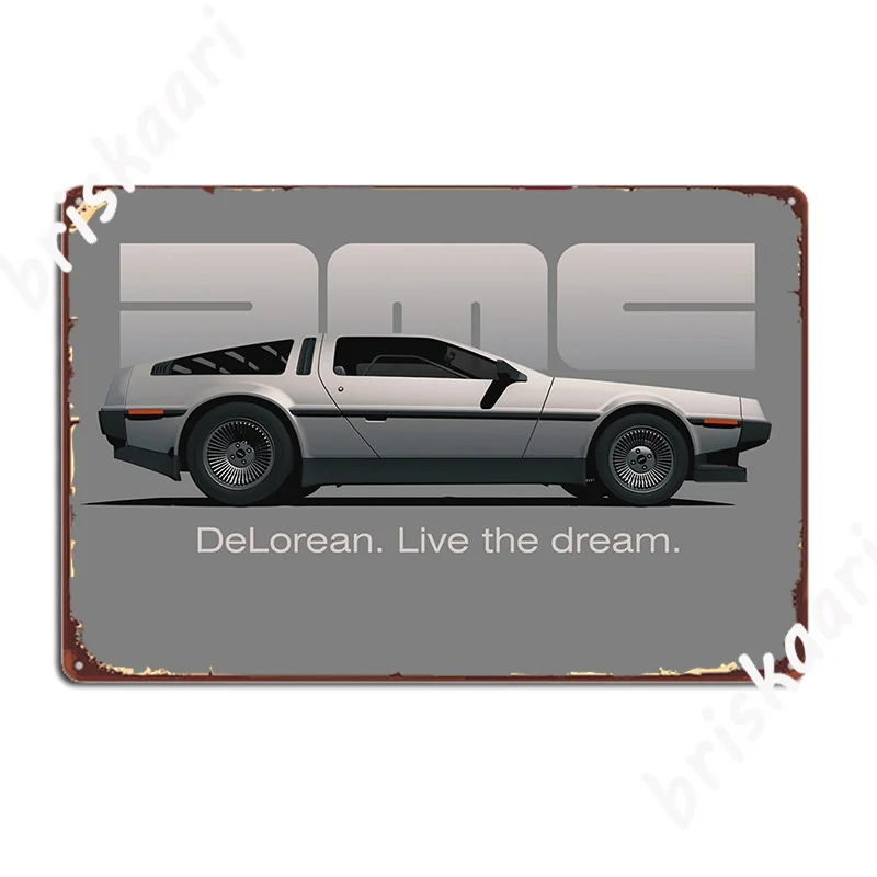 

Delorean Dmc 12 мультфильм ретро стиль автомобиль боковой вид с плакат со слоганом металлический налет стены фотопостер