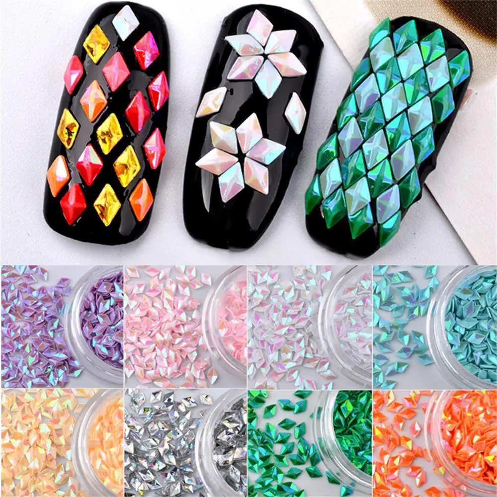 

12 Colors 3D Aurora Color Flat Bottom Diamond Nail Stones Rhombus Nail Art Rhinestone Decorations Manicure Accessories