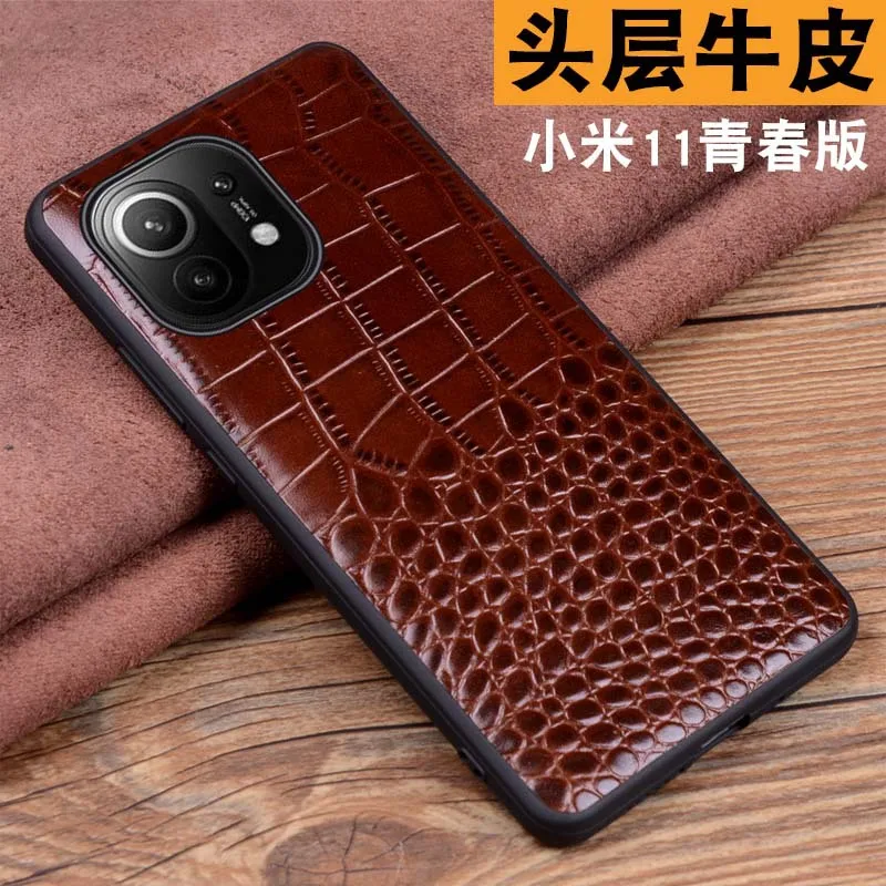 2021 New Luxury Genuine Leather Phone Case For Xiaomi Mi Mi11 Lite Crocodile Grain Luxury Cover