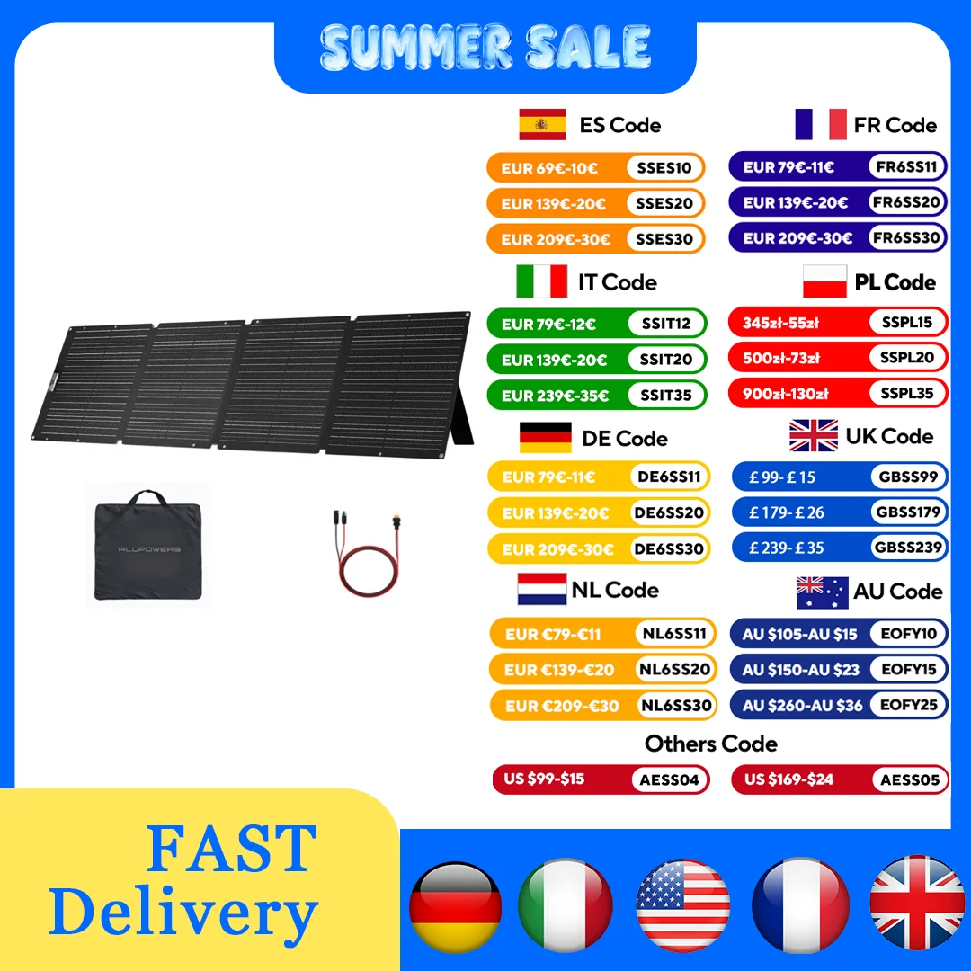 ALLPOWERS SE200 200W Solar Panel Monocrystalline ETFE IP68 Waterproof Foldable Solar Panel for Solar Generator Outdoor RV Travel