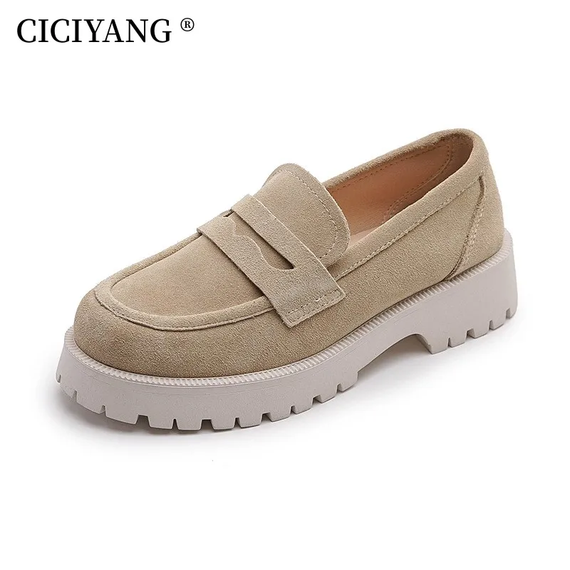 CICIYANG Suede Genuine Leather Women Loafers 2023 New Walk Spring Large Size Ladies Shoes Soft Sole Comfortable Causal Mules 42