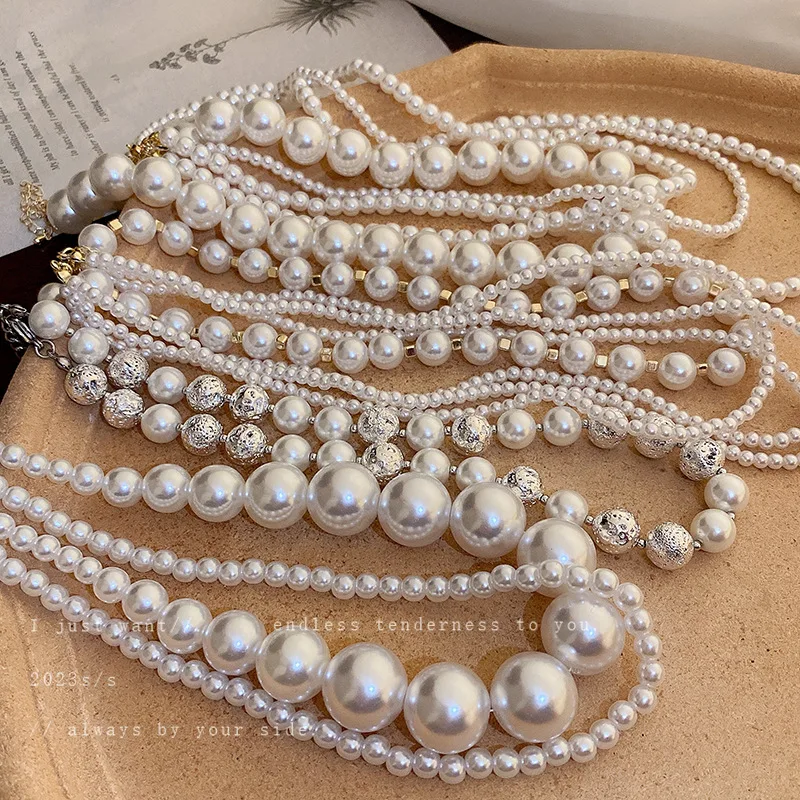 

French Retro Temperament Baroque Pearl Necklace Female Elegant Versatile Collarbone Chain Light Luxury Senior Sense of Jewelry