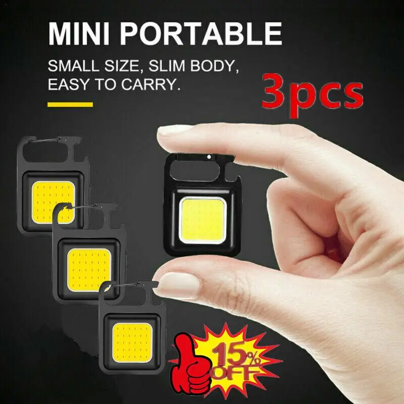 

3X MINI Rechargeable Floodlight Keychain Flashlight Camping Easy To Carry Powerful Lantern Wide Range Of Lighting Portable Light