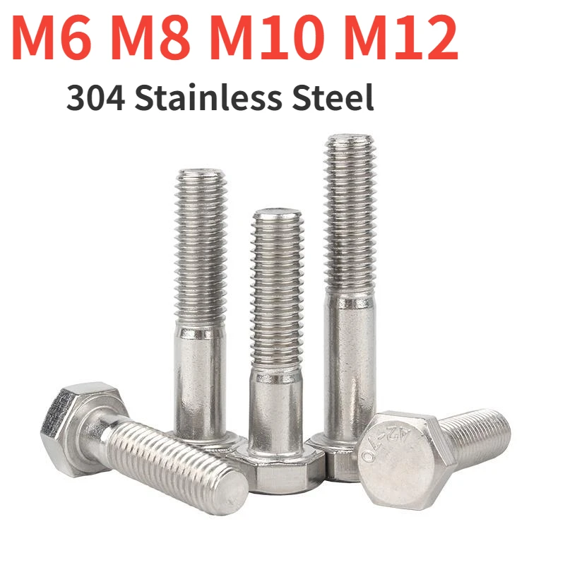 Фото M6 M8 M10 M12 Винты с шестигранной головкой и шестигранной головкой с частичной резьбой A2-70 Шестигранные болты из нержавеющей стали 304 с полузубцами Din931 №1
