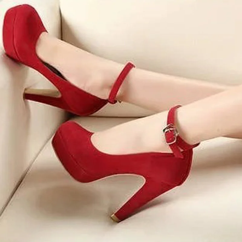 

Maogu High Heels Autumn Flock Round Toe Female Platform Summer Shoes Women Pumps Heeled Sandals Sexy Ankle Strap Footwear Mujer