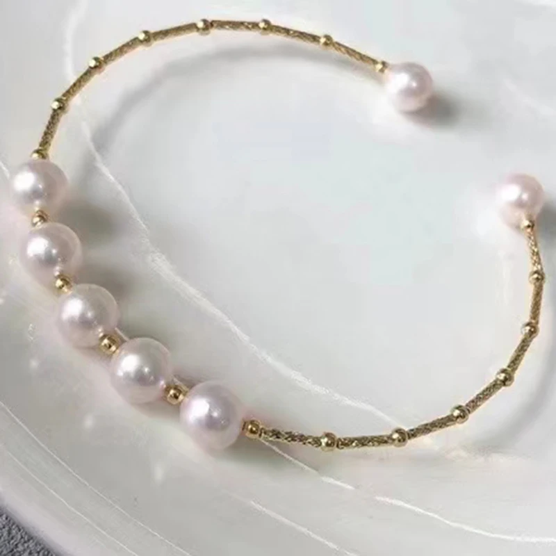 

Ювелирные изделия ZHIXI из 18-каратного золота, натуральный жемчужный браслет Akoya 6-6,5 мм, чистый подарок для вечеринки AU750 для женщин, оригинальн...