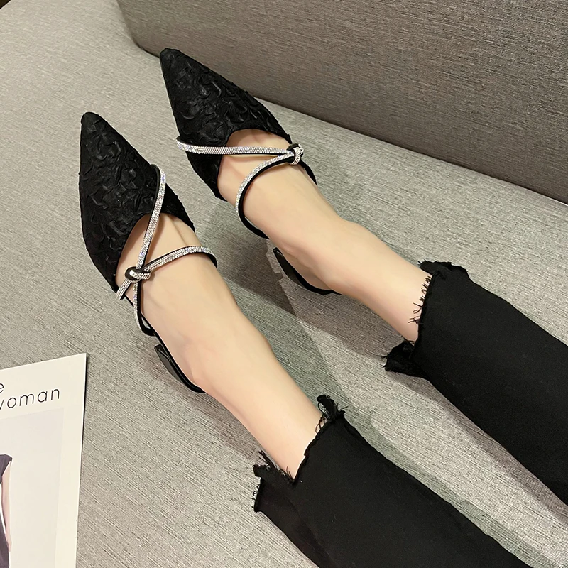 

Lazy Pointed Sandals for Women Outside Wearing 2022 New Summer Rhinestones with Low Heels and Thick Heels Baotou Half Slippers