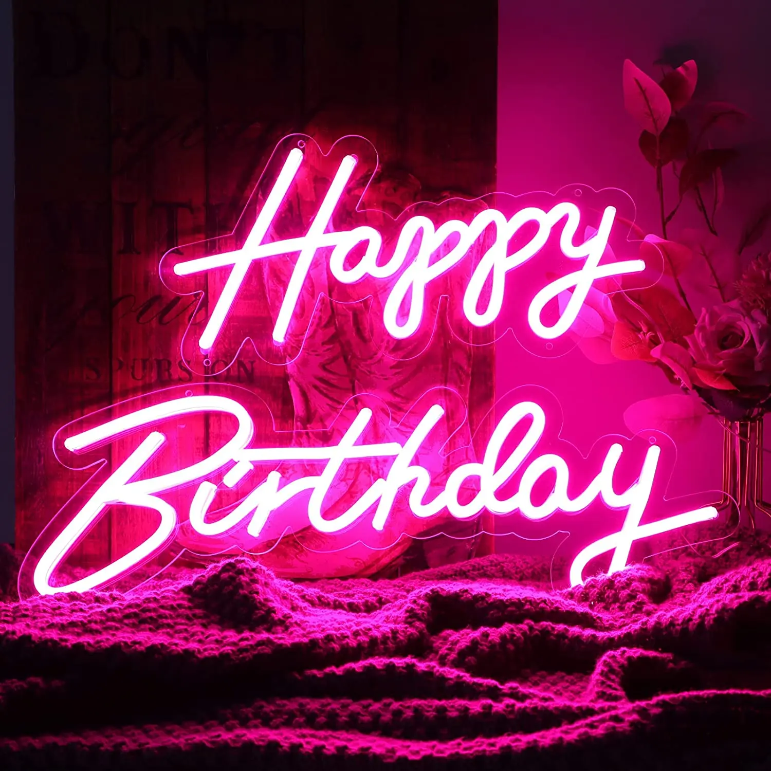 12# Large Neon led Sign Happy Birthday Led Light Party Flex Transparent Acrylic Oh Baby Wedding Decoration |