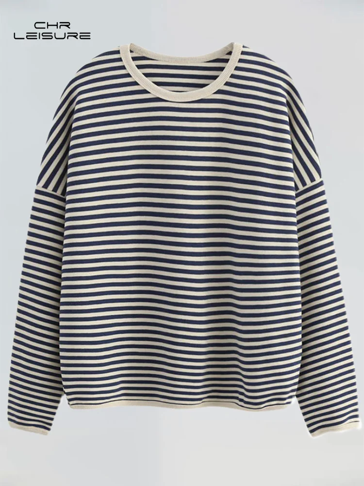 

CHRLEISURE Stripes Thin Hoodies Women Korean Version Casual Chic Top Oversize Streetwear Sweater Spring Autumn Female Clothes