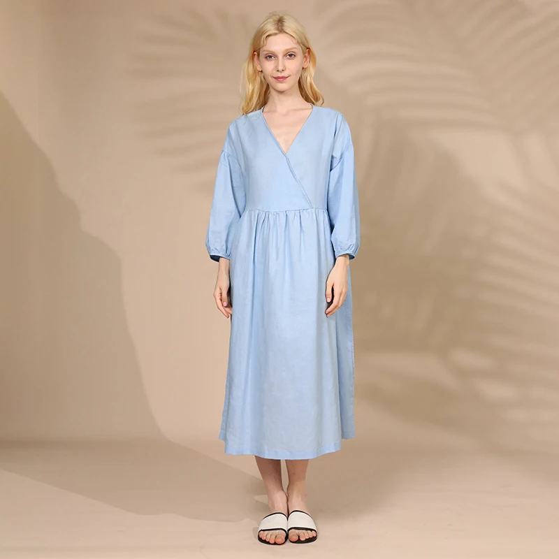 

Cotton Linen Elegant Dresses For Women Sexy V-Neck Pachwork Spring Autumn Long Maxi Party Dresses Vestidos Femininos Frete GráTi