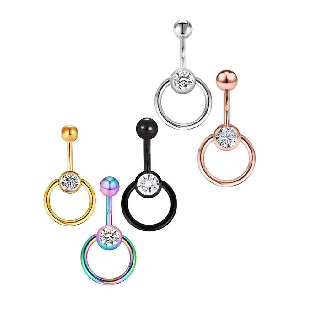 

Guemcal 1 Pcs Stainless Steel Belly Button Rings Zircon Navel Round Navel Piercing Earring Belly Piercing Jewelry