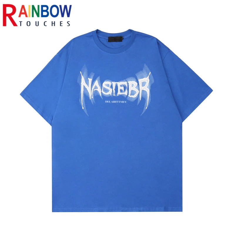 

Rainbowtouches 2022 New Brand Men T-Shirt High Street Tidal Current Letters Print Mens Shirts Harajuku Creative Hip Pop T-Shirt