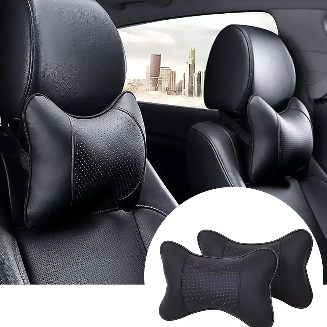 

2 PCS artificial leather car pillow protection your neck/car headrest hole-digging design/auto supplies safety neck pillow