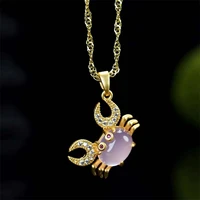 hot selling natural hand carved jade inlay gold color 24k crab necklace pendant fashion jewelry men women luck gifts