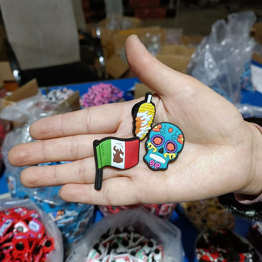 WholeSale 100 Pcs Mexican Inspired  Croc Shoe Charms Latino Hispanic Decoration Charms for Girls Boys Men Women Clog Accessories