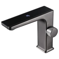 basin faucet brass hot cold bathroom sink mixer tap temperature sensing display rotary key control lever gun greybrushed gold