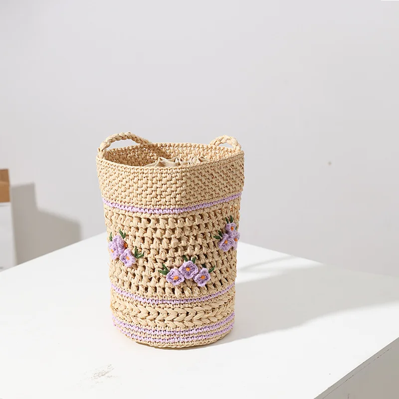 

Fashion Handwoven Straw Bag Knitting Rope Crochet Raffia Flower Shoulder Bag Summer Bohemia Bali Hollow Out Travel Beach Bag
