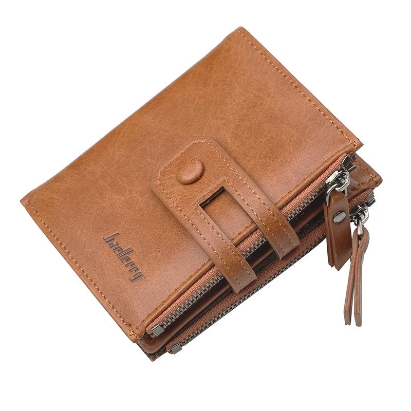 

Men Wallets Short PU Leather Double Zipper Hasp Men Purses Card Holder Coin Pocket Vintage High Quality Brand Men Wallets