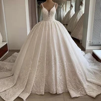 customise ball gown wedding dresses lace applique spaghetti straps bridal gowns 2022 spring royal vintage vestido de novia