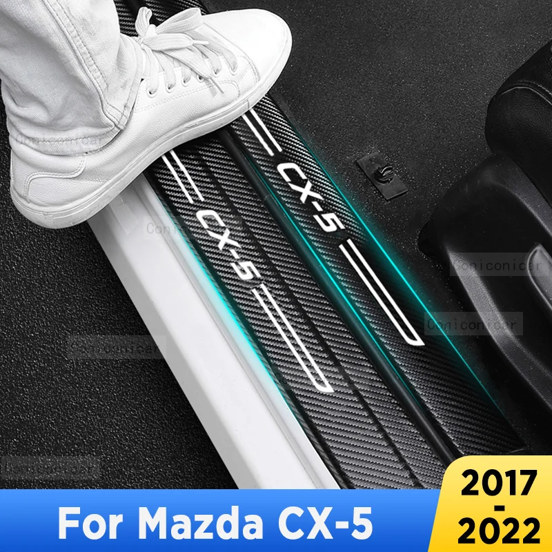 

For Mazda CX-5 2017-2022 Auto Tailgate Guard Door Sill Pedal Carbon Fibre Texture Accessories Leather Styling Car Sticker Trim