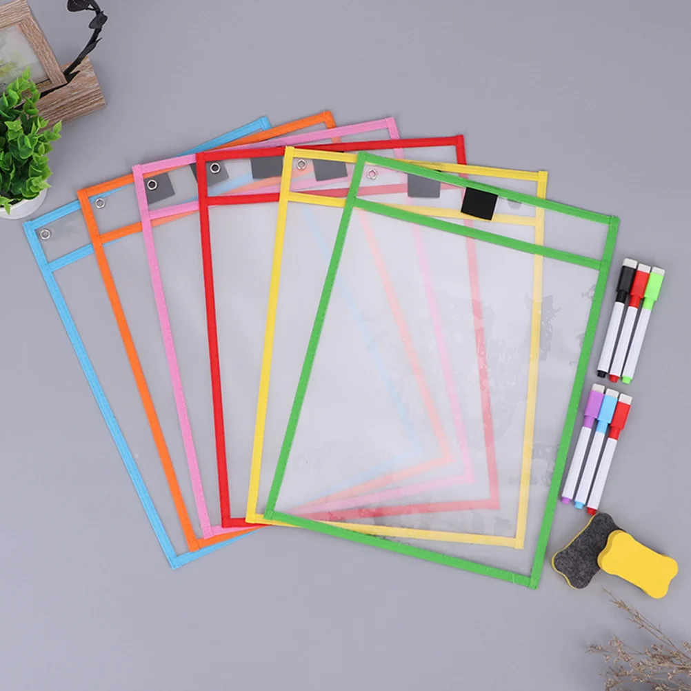 

Reusable Kids Bed Sheetss Sleeves Assorted Colors Clear Sleeves File Bag Office Supplies School Stationery 6pcs