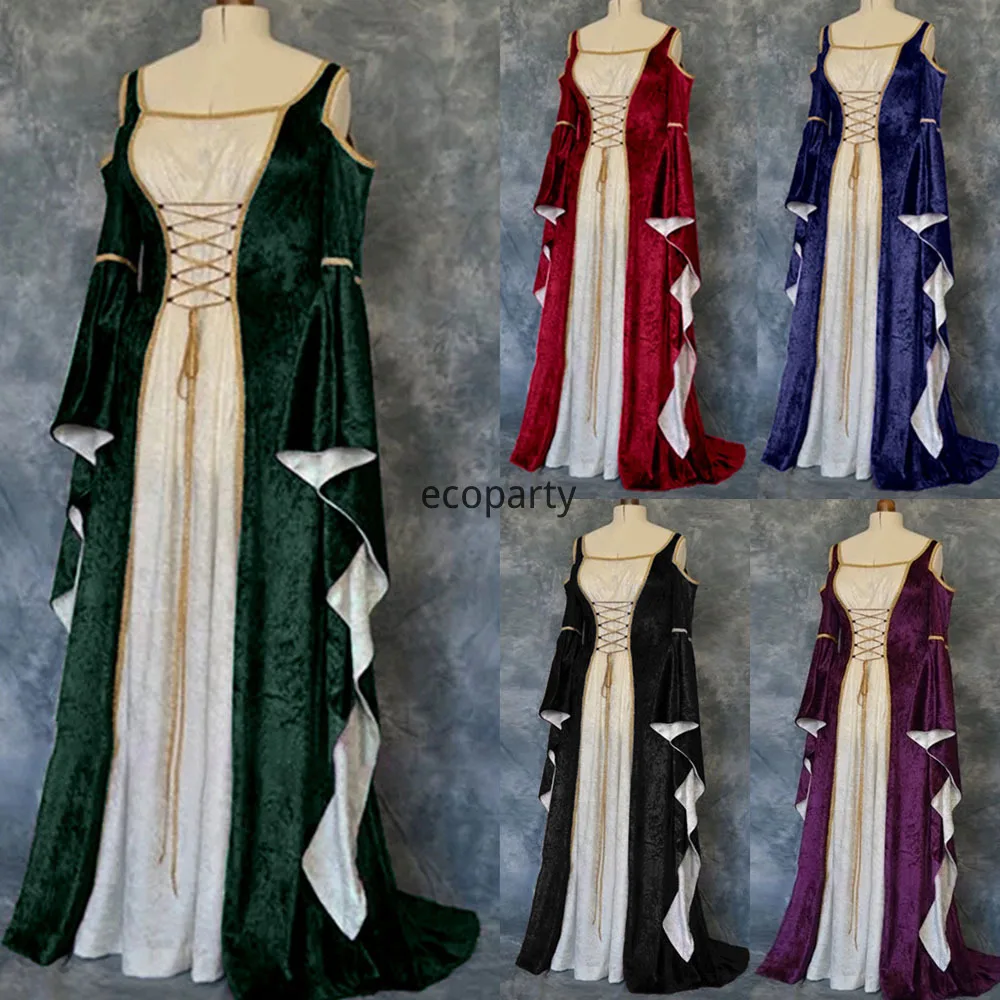 

Женский костюм принцессы в европейском средневековом ретро-стиле на Хэллоуин, длинное платье, элегантная маскарадная одежда с квадратным в...