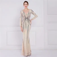 2022 new fashion women long sleeve deep v neck sexy backless sheath evening party prom cocktail maxi mermaid dress vestido