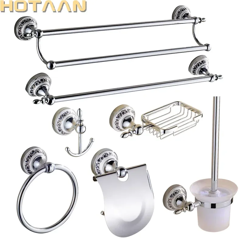 

NEW2023 Luxury Towel Rack Wall Mounted Bathroom Accessories Set Ceramic Stainless Steel Bath Hardware Sets Chrome Toilet Brush