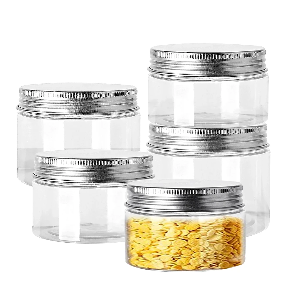 

12Pcs 30-150ml Aluminum Cap Cosmetic Tin Pot Lip Balm Jar Oil Wax Plastic Container Empty Jar Home Storage Food Sample Bottles