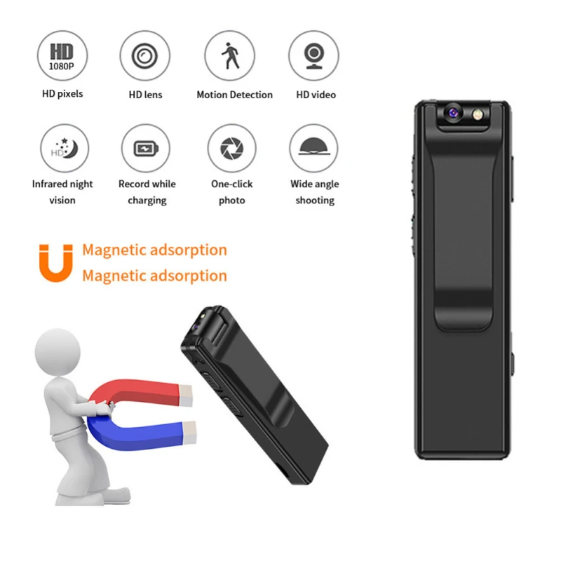 

Magnetic Digital Mini Camera HD Flashlight Micro Body Cam Webcam Motion Detection Snapshot Loop Recording Camcorders