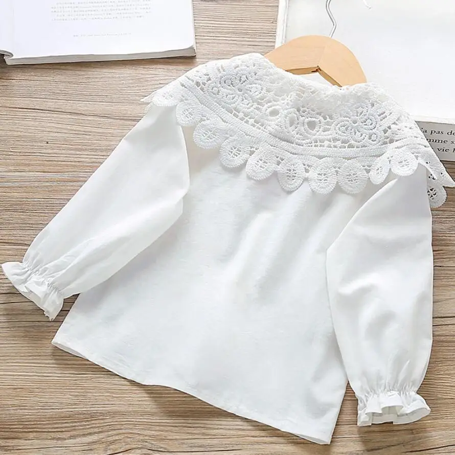 Autumn Spring School Baby Toddler Girls Blouse Top White Lace Kids Shirt Children Clothes Long Sleeve Girl Tops and Blouses